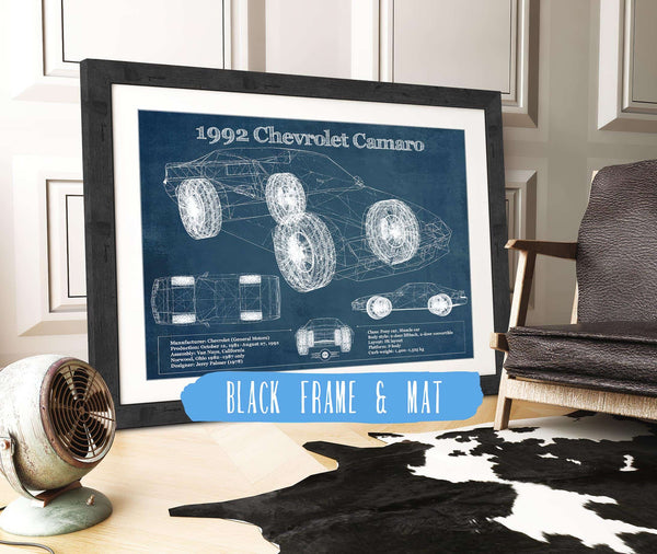 20" x 16" / Black Frame & Mat Cutler West 1992 Chevrolet Camaro Vintage Blueprint Auto Print