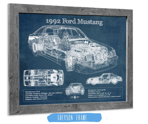 14" x 11" / Greyson Frame Cutler West 1992 Ford Mustang Fox body - Big Block Ford Twin Turbo Drag Car Original Blueprint Art