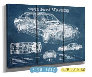 36" x 24" / 3 Panel Canvas Wrap Cutler West 1992 Ford Mustang Fox body - Big Block Ford Twin Turbo Drag Car Original Blueprint Art