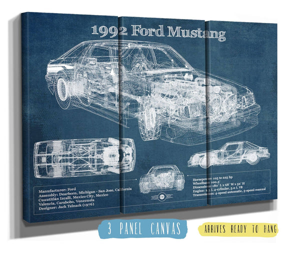 36" x 24" / 3 Panel Canvas Wrap Cutler West 1992 Ford Mustang Fox body - Big Block Ford Twin Turbo Drag Car Original Blueprint Art