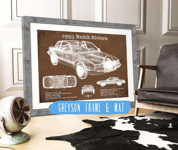 14" x 11" / Greyson Frame & Mat Cutler West 1993 Buick Riviera Vintage Blueprint Auto Print