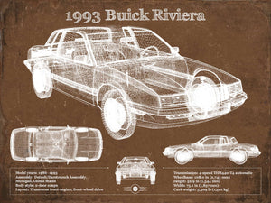 14" x 11" / Unframed Cutler West 1993 Buick Riviera Vintage Blueprint Auto Print