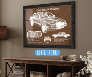 20" x 16" / Black Frame Cutler West 1993 Buick Riviera Vintage Blueprint Auto Print