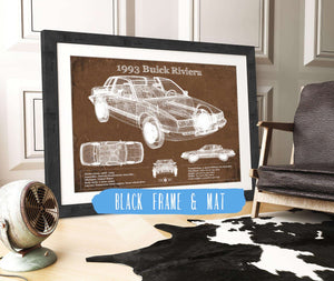 20" x 16" / Black Frame & Mat Cutler West 1993 Buick Riviera Vintage Blueprint Auto Print
