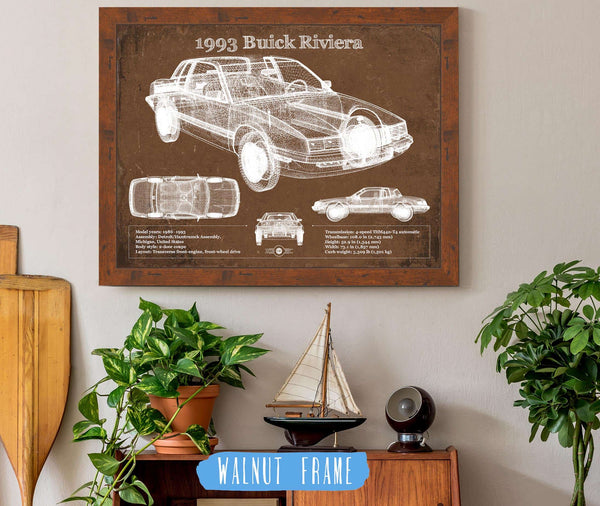20" x 16" / Walnut Frame Cutler West 1993 Buick Riviera Vintage Blueprint Auto Print