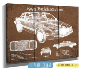 36" x 24" / 3 Panel Canvas Wrap Cutler West 1993 Buick Riviera Vintage Blueprint Auto Print