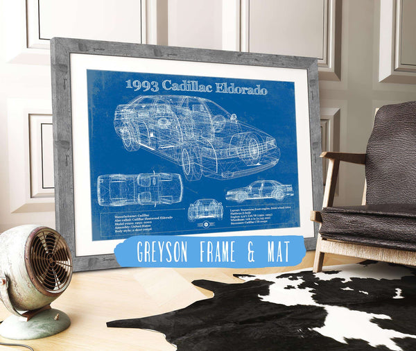 14" x 11" / Greyson Frame & Mat Cutler West 1993 Cadillac Eldorado Coupe Vintage Blueprint Auto Print