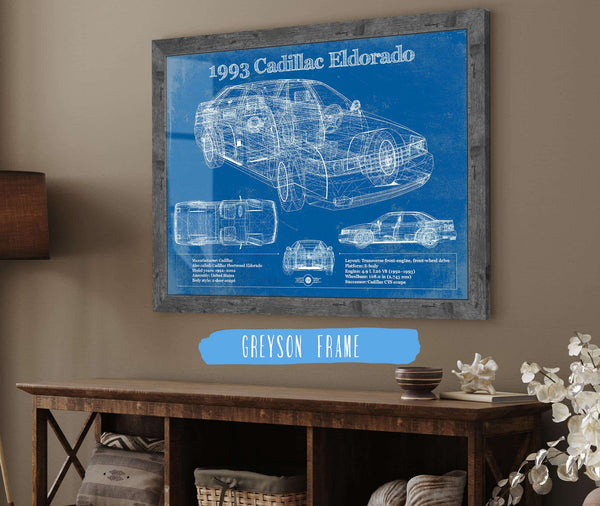 20" x 16" / Black Frame Cutler West 1993 Cadillac Eldorado Coupe Vintage Blueprint Auto Print