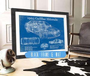 20" x 16" / Black Frame & Mat Cutler West 1993 Cadillac Eldorado Coupe Vintage Blueprint Auto Print