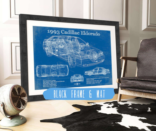 20" x 16" / Black Frame & Mat Cutler West 1993 Cadillac Eldorado Coupe Vintage Blueprint Auto Print
