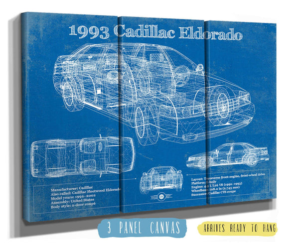 36" x 24" / 3 Panel Canvas Wrap Cutler West 1993 Cadillac Eldorado Coupe Vintage Blueprint Auto Print