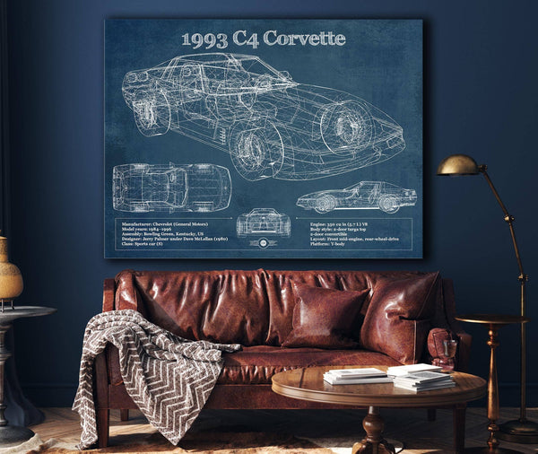 Cutler West 1993 Chevrolet C4 Corvette Blueprint Vintage Auto Print