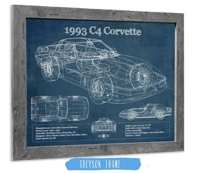 14" x 11" / Greyson Frame Cutler West 1993 Chevrolet C4 Corvette Blueprint Vintage Auto Print