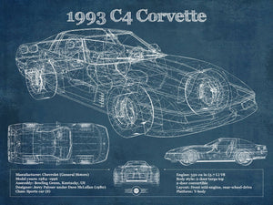 14" x 11" / Unframed Cutler West 1993 Chevrolet C4 Corvette Blueprint Vintage Auto Print
