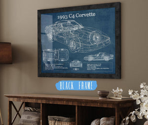 20" x 16" / Black Frame Cutler West 1993 Chevrolet C4 Corvette Blueprint Vintage Auto Print