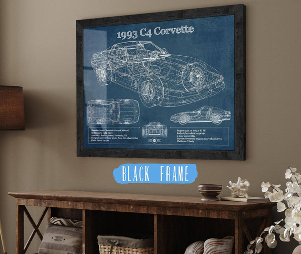 20" x 16" / Black Frame Cutler West 1993 Chevrolet C4 Corvette Blueprint Vintage Auto Print