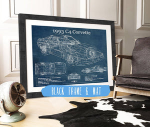 20" x 16" / Black Frame & Mat Cutler West 1993 Chevrolet C4 Corvette Blueprint Vintage Auto Print