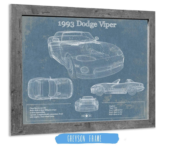 14" x 11" / Greyson Frame Cutler West 1993 Dodge Viper Vintage Blueprint Auto Print