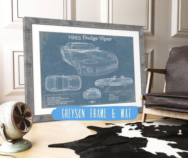 14" x 11" / Greyson Frame & Mat Cutler West 1993 Dodge Viper Vintage Blueprint Auto Print
