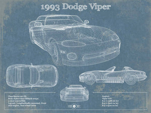 14" x 11" / Unframed Cutler West 1993 Dodge Viper Vintage Blueprint Auto Print