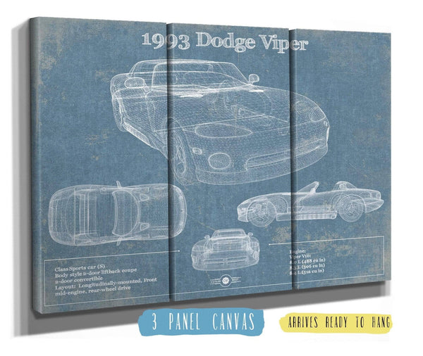36" x 24" / 3 Panel Canvas Wrap Cutler West 1993 Dodge Viper Vintage Blueprint Auto Print