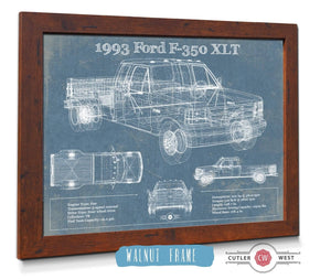 20" x 16" / Walnut Frame Cutler West 1993 Ford F-350 XLT Vintage Blueprint Auto Print
