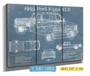 36" x 24" / 3 Panel Canvas Wrap Cutler West 1993 Ford F-350 XLT Vintage Blueprint Auto Print