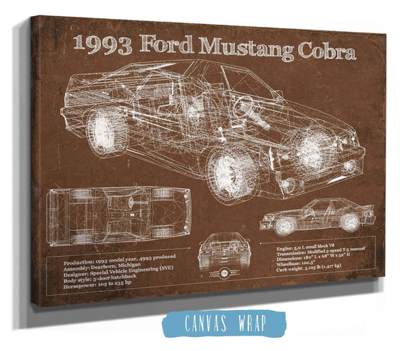 Cutler West 1993 Ford Mustang Cobra Vintage Blueprint Auto Print