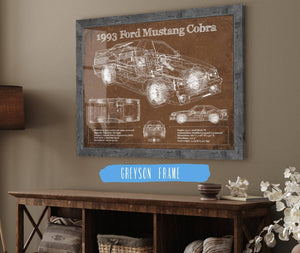 Cutler West 1993 Ford Mustang Cobra Vintage Blueprint Auto Print