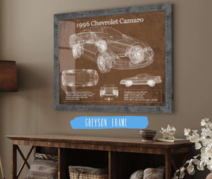 14" x 11" / Greyson Frame Cutler West 1996 Chevrolet Camaro Vintage Blueprint Auto Print