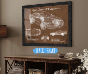 20" x 16" / Black Frame Cutler West 1996 Chevrolet Camaro Vintage Blueprint Auto Print