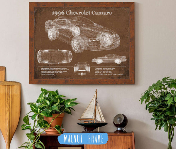 20" x 16" / Walnut Frame Cutler West 1996 Chevrolet Camaro Vintage Blueprint Auto Print