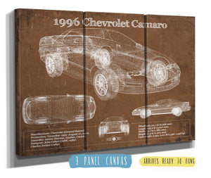 36" x 24" / 3 Panel Canvas Wrap Cutler West 1996 Chevrolet Camaro Vintage Blueprint Auto Print