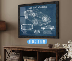 20" x 16" / Black Frame Cutler West 1996 Ford Mustang Coupe Vintage Blueprint Auto Print
