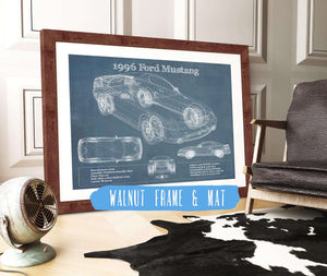 20" x 16" / Walnut Frame & Mat Cutler West 1996 Ford Mustang Coupe Vintage Blueprint Auto Print