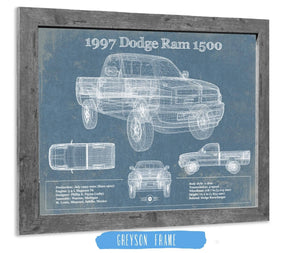 14" x 11" / Greyson Frame Cutler West 1997 Dodge Ram 1500 Vintage Blueprint Auto Print
