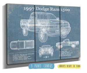 36" x 24" / 3 Panel Canvas Wrap Cutler West 1997 Dodge Ram 1500 Vintage Blueprint Auto Print