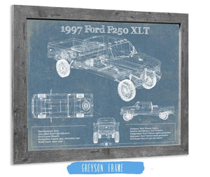 14" x 11" / Greyson Frame Cutler West 1997 Ford F250 XLT Crew Cab Vintage Blueprint Auto Print