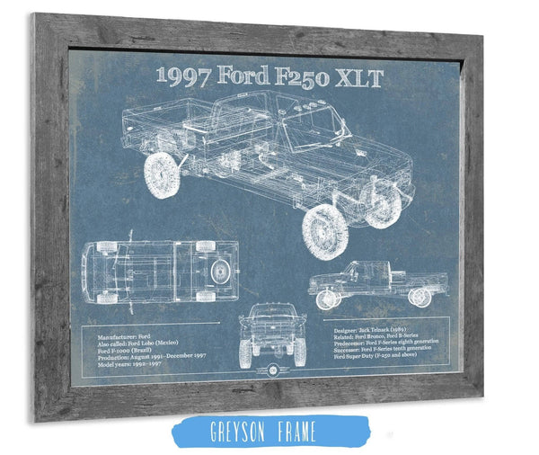 14" x 11" / Greyson Frame Cutler West 1997 Ford F250 XLT Crew Cab Vintage Blueprint Auto Print