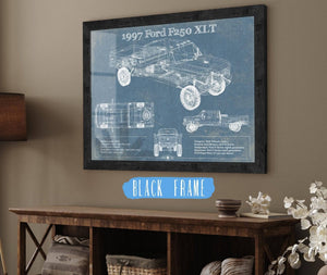 20" x 16" / Black Frame Cutler West 1997 Ford F250 XLT Crew Cab Vintage Blueprint Auto Print