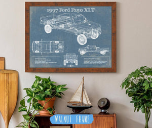 20" x 16" / Walnut Frame Cutler West 1997 Ford F250 XLT Crew Cab Vintage Blueprint Auto Print