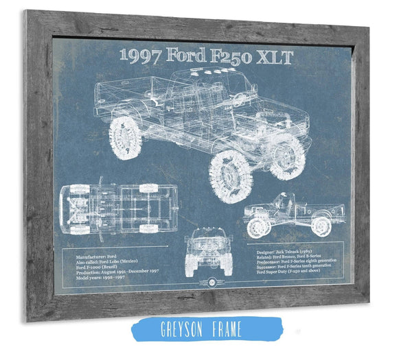 14" x 11" / Greyson Frame Cutler West 1997 Ford F250 XLT Vintage Blueprint Auto Print