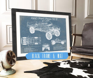 20" x 16" / Black Frame & Mat Cutler West 1997 Ford F250 XLT Vintage Blueprint Auto Print