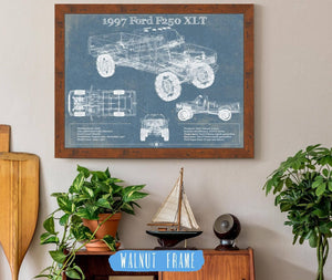 20" x 16" / Walnut Frame Cutler West 1997 Ford F250 XLT Vintage Blueprint Auto Print