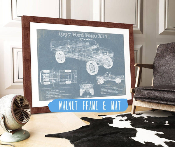 20" x 16" / Walnut Frame & Mat Cutler West 1997 Ford F250 XLT Vintage Blueprint Auto Print