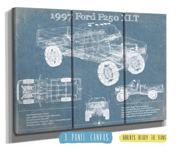 36" x 24" / 3 Panel Canvas Wrap Cutler West 1997 Ford F250 XLT Vintage Blueprint Auto Print
