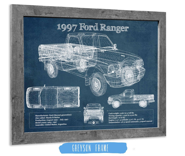 14" x 11" / Greyson Frame Cutler West 1997 Ford Ranger Blueprint Vintage Auto Print