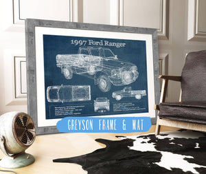 14" x 11" / Greyson Frame & Mat Cutler West 1997 Ford Ranger Blueprint Vintage Auto Print