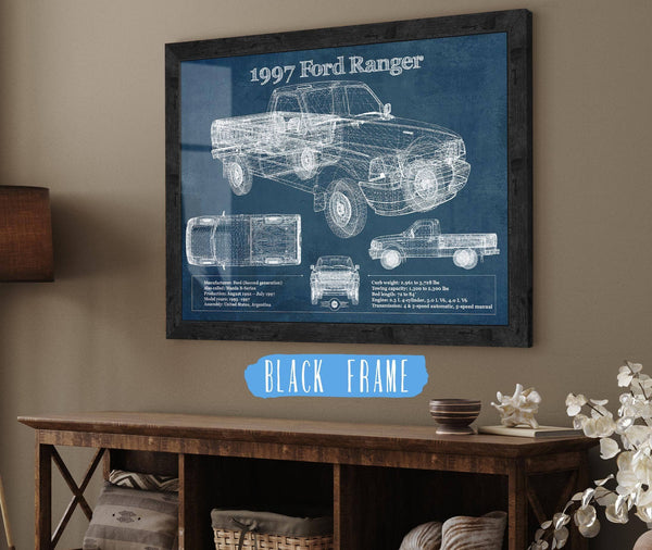 20" x 16" / Black Frame Cutler West 1997 Ford Ranger Blueprint Vintage Auto Print
