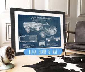 20" x 16" / Black Frame & Mat Cutler West 1997 Ford Ranger Blueprint Vintage Auto Print
